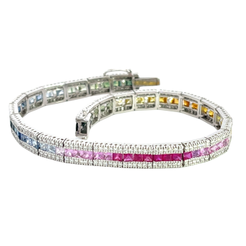 18K White Gold 1 1/2ctw Diamond and Rainbow Sapphire Bracelet