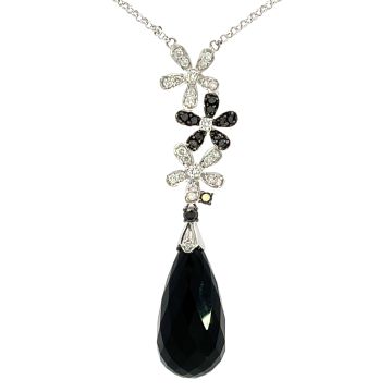 14K White Gold Black Agate and Diamond Necklace with 0.44ctw Diamonds and 0.32ctw Black Diamonds
