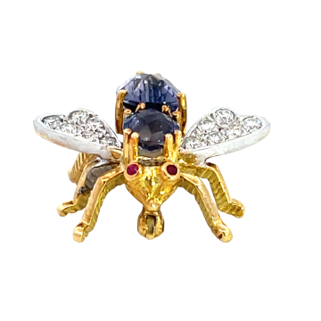 18K Yellow Gold 1/3ctw Diamond and Gemstone Bee Pin
