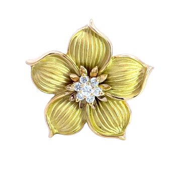 18K Yellow Gold 1/5ctw Diamond Flower Pin or Pendant