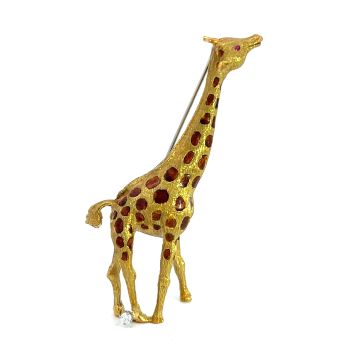 18K Yellow Gold .05ctw Diamond and Enamel Giraffe Pin