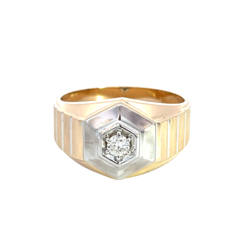 14K Yellow and White Gold 1/6ctw Diamond Men's Ring