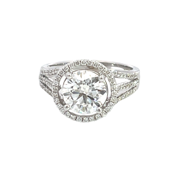 18K White Gold 5/8ctw Diamond Halo Engagement Ring with LAB 2.04ct