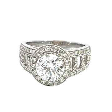 14K White Gold 1/2ctw Diamond Halo Engagement Ring LAB Center