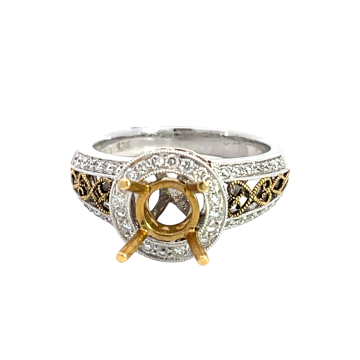 18K White and Yellow Gold 1/2ctw Diamond Halo Semi Mount Ring