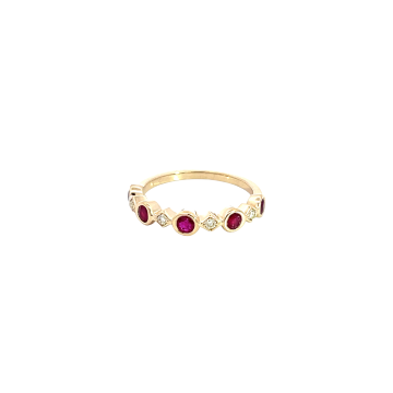 14K Yellow Gold 1/10ctw Diamond and Ruby Band