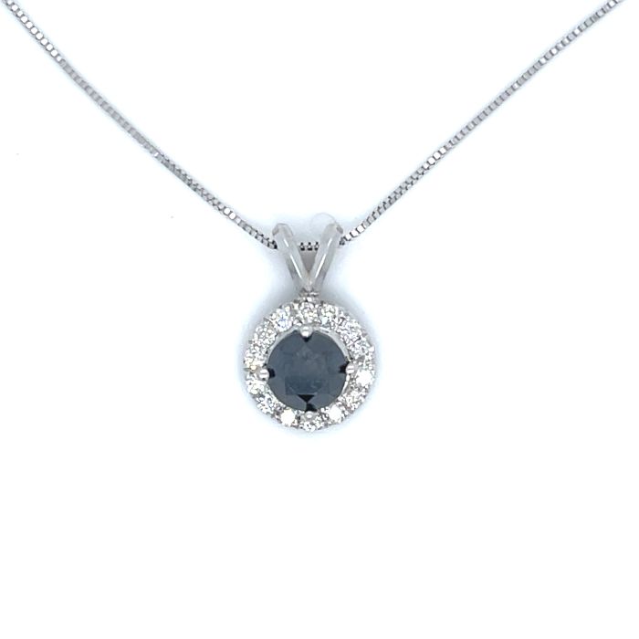 14K White Gold 7/8ctw Diamond Pendant with 1/2ct Black Diamond 14K White Gold 7/8ctw Diamond Pendant with 1/2ct Black Diamond