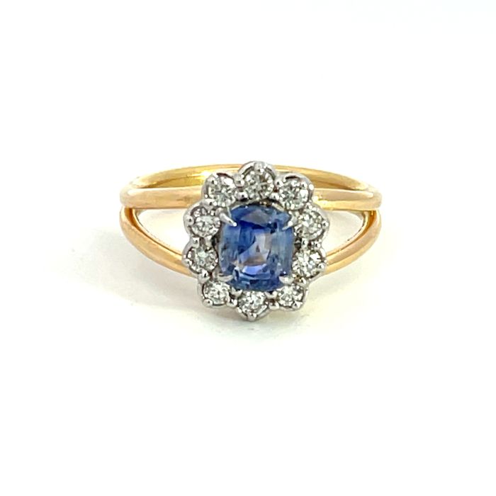 18K White and Yellow .36ctw Diamond and 1.18ct natural Kashmir Sapphire Ring 18K White and Yellow .36ctw Diamond and 1.18ct natural Kashmir Sapphire Ring