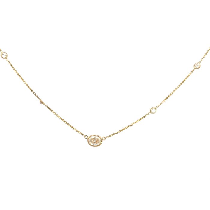 14K Yellow Gold 1.13ct Oval H SI2 GIA 7235127789 and 0.56ctw Diamond By The Yard Necklace 14K Yellow Gold 1.13ct Oval H SI2 GIA 7235127789 and 0.56ctw Diamond By The Yard Necklace