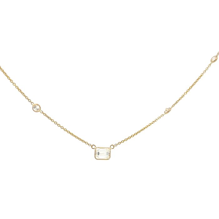 14K Yellow Gold GIA 6234124497 Emerald 1.16 I VS2 GDGD None and 0.55ctw Diamond By The Yard Necklace 14K Yellow Gold GIA 6234124497 Emerald 1.16 I VS2 GDGD None and 0.55ctw Diamond By The Yard Necklace