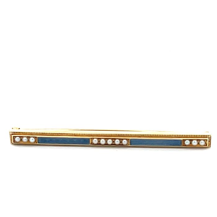 14K Yellow Gold blue Enamel and Pearl Pin 14K Yellow Gold blue Enamel and Pearl Pin
