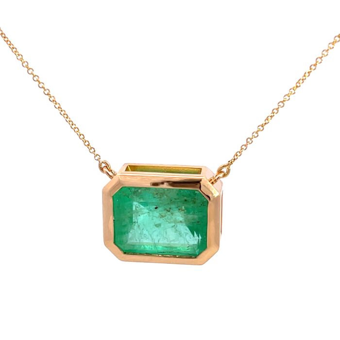 18K Yellow Gold 9.40ctw Natural Colombian Emerald Bezel Pendant 18K Yellow Gold 9.40ctw Natural Colombian Emerald Bezel Pendant