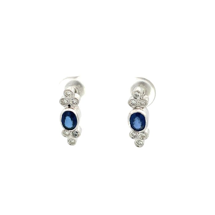 18K White Gold 1/4ctw Diamond and Sapphire Oval Earrings 18K White Gold 1/4ctw Diamond and Sapphire Oval Earrings