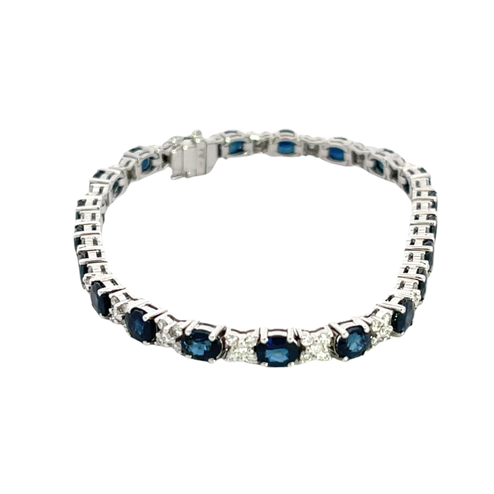 18K White Gold 9.45ctw Blue Sapphire and 0.31ctw Diamond Bracelet 18K White Gold 9.45ctw Blue Sapphire and 0.31ctw Diamond Bracelet