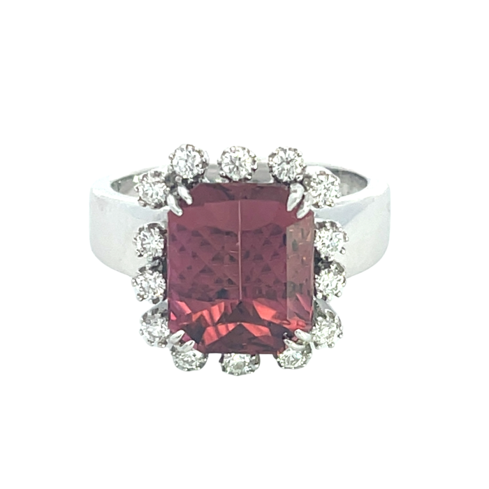 18K White Gold 4.56ctw Pink Tourmaline and 0.35ctw Diamond Ring 18K White Gold 4.56ctw Pink Tourmaline and 0.35ctw Diamond Ring