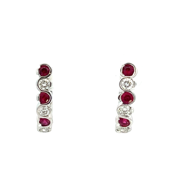 18K White Gold 0.54ctw Ruby and 0.30ctw Diamond Earrings 18K White Gold 0.54ctw Ruby and 0.30ctw Diamond Earrings