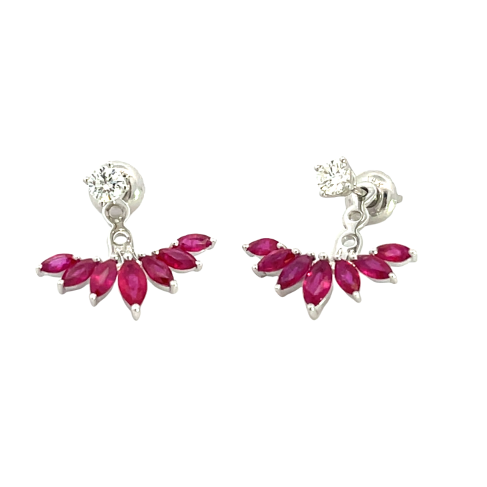 18K White Gold 1.40ctw Ruby and 0.22ctw Diamond Earrings 18K White Gold 1.40ctw Ruby and 0.22ctw Diamond Earrings