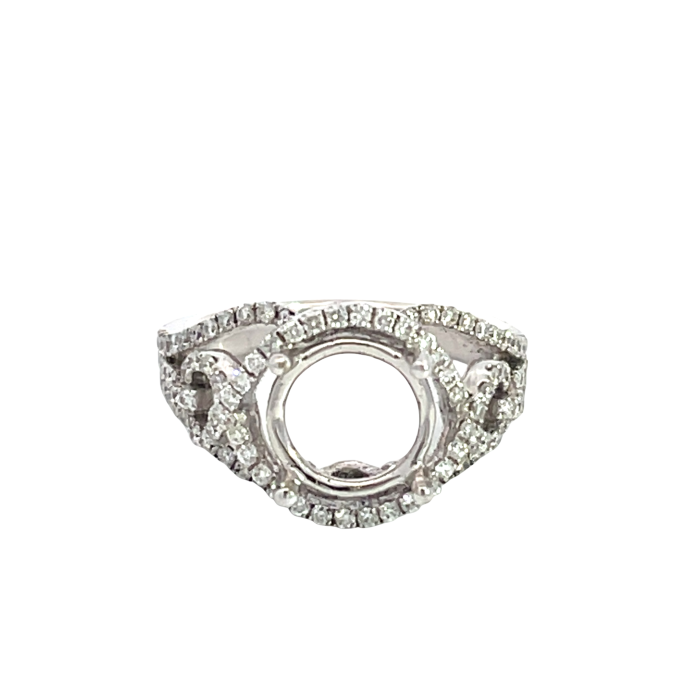 18K White Gold 7/8ctw Diamond Halo Semi Mount Ring 18K White Gold 7/8ctw Diamond Halo Semi Mount Ring