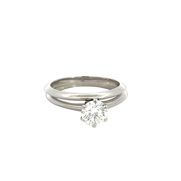 Tiffany & Co. Platinum .74Ct Diamond Solitaire Engagement Ring and Wedding Band - Set Tiffany & Co. Platinum .74Ct Diamond Solitaire Engagement Ring and Wedding Band - Set